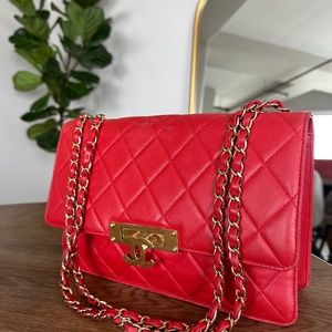 Red Golden Class Flap Bag Quilted Lambskin Large